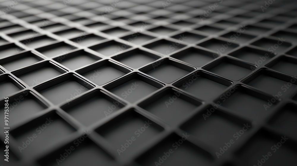 Poster abstract black grid pattern with squares, receding into the distance.