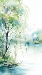 Watercolor painting of a lake