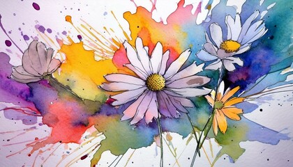 abstract watercolor background with flowers