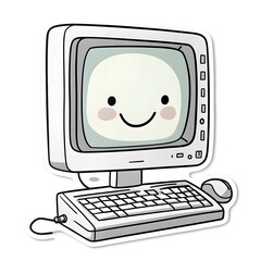 Cute Cartoon Computer Monitor with Smiley Face Interface