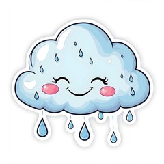 Whimsical Rainy Cloud Cartoon Character with Dripping Raindrops