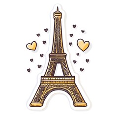 Eiffel Tower with Hearts Decorative Graphic for Romantic Paris Landmark