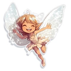 Cheerful Fairy with Sparkling Wings Flying in a Whimsical Fantasy Scene