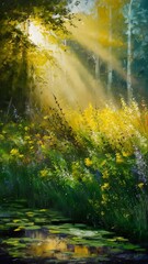 Summer landscape painting - oil paints on acrylics