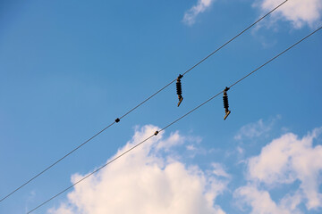 Broken Trolleybus Wires Against The Sky