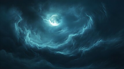 Dramatic Stormy Night Sky with Moody Clouds and Mysterious Glowing Moon