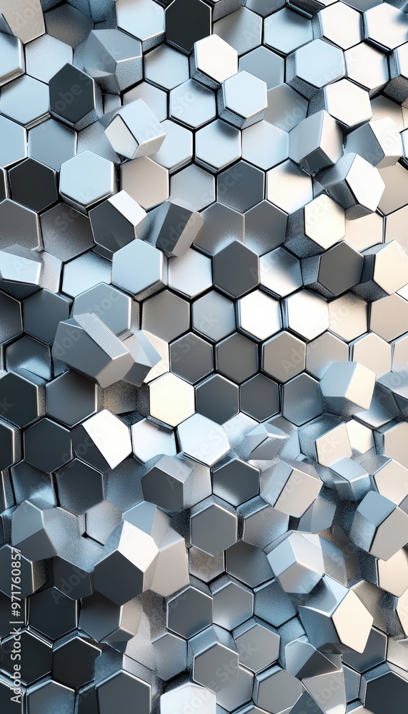 Poster modern geometric abstract background with interlocking gray and silver hexagons for tech branding