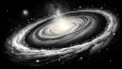 Obraz premium Monochrome Spiral Galaxy with Bright Star Center in Outer Space