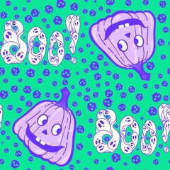 Halloween cute pumpkins seamless monsters pattern for wrapping paper and fabric