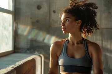 Fototapeta premium Girl in a short top in a fitness club