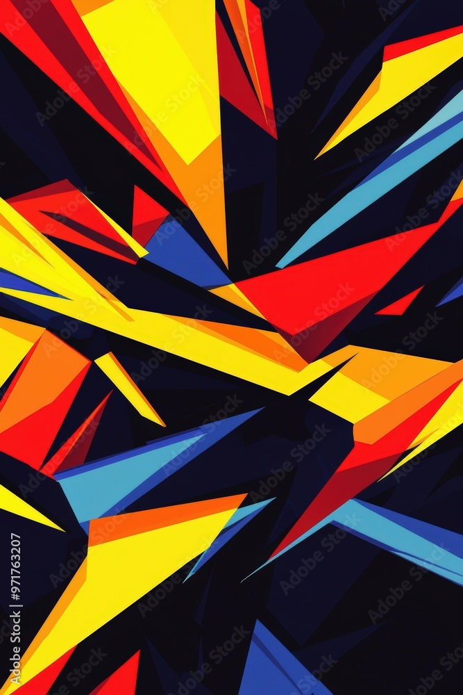 Poster vibrant abstract background with angular shapes in bold colors for dynamic sports advertisement