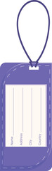 Purple luggage tag is hanging, ready for identification information to be written on it