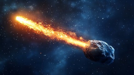 Asteroid with Tail: An asteroid with a glowing tail of dust and particles trailing behind it as it moves swiftly through space.
