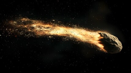 Asteroid with Tail: An asteroid with a glowing tail of dust and particles trailing behind it as it...