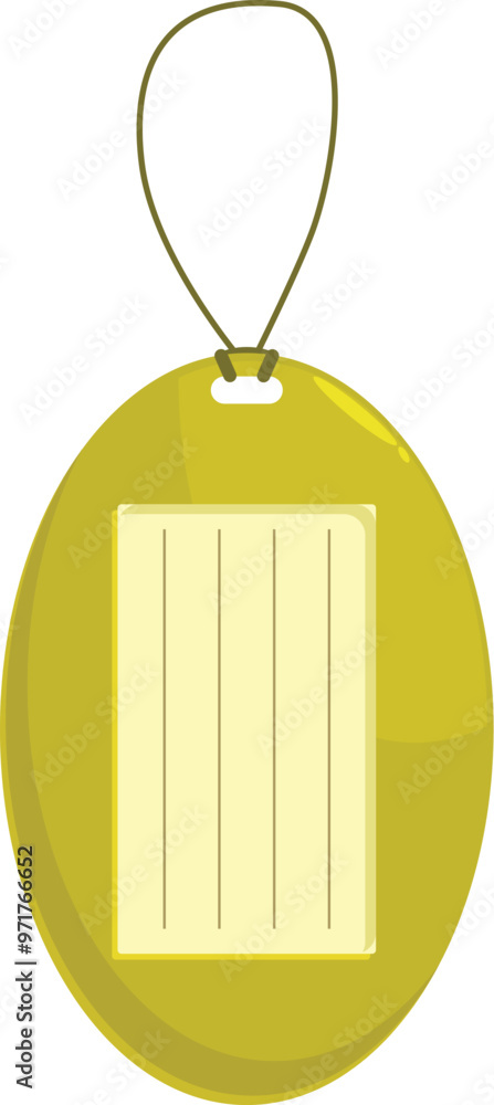 Poster yellow oval tag is hanging with a string, showing a blank label to add text