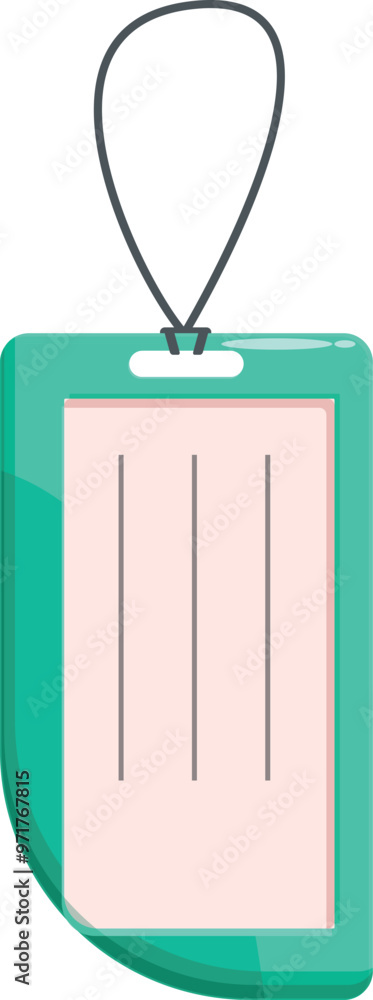 Poster green vertical plastic badge with string hanging is ready for your text or design