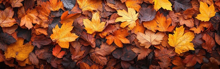Fototapeta premium Vibrant autumn leaves scattered across a natural background