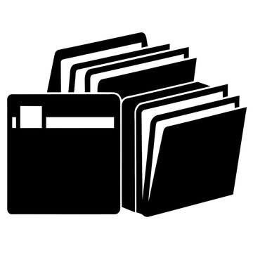 recommend clip art: A black silhouette illustrates a collection of filing folders symbolizing organization and efficiency in an office setting on a clean white background