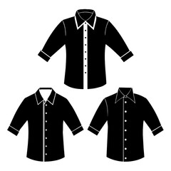 Naklejka premium A stylish set of black silhouette shirts with detailed white accents showcased in a harmonious layout emphasizing design and versatility in fashion