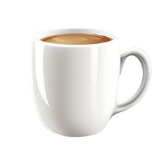 A white ceramic mug filled with a steaming cup of coffee, Transparent background.