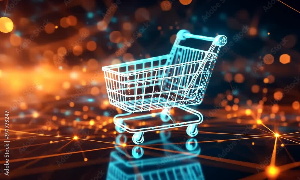 Aufkleber digital shopping cart and lock icons over data wave animation. e-commerce, cybersecurity, encryption