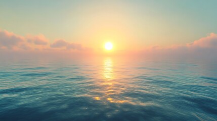Fototapeta premium Calm ocean at sunset with the sun shining brightly in the sky.