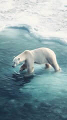 Naklejka premium Endearing polar bear searching for fish with attentive gaze