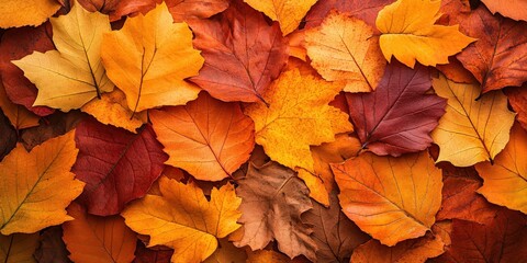 Fototapeta premium Vibrant autumn leaves scattered across a natural background