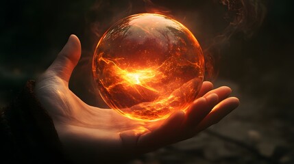Hand Holding a Cosmic Orb: A hand holding a glowing, energy-filled orb that pulses with the power of the cosmos.

