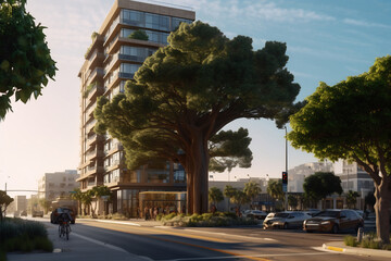 The spectacular eco-futuristic cityscape ESG concept is full of greenery, skyscrapers, parks, and other manmade green spaces in urban areas. Green garden in the modern city