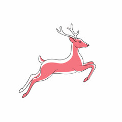 Fototapeta premium Vibrant reindeer leaping gracefully in a pink hue on a white background for festive winter theme