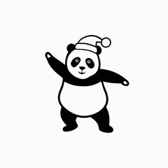 Naklejka premium Happy panda wearing a Santa hat with joyful expression in a simple design 