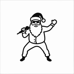 Singing Santa Claus holding a microphone in sunglasses on a white background with copy space
