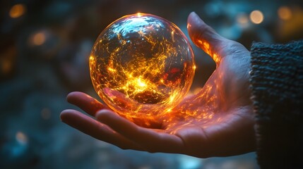Hand Holding a Cosmic Orb: A hand holding a glowing, energy-filled orb that pulses with the power of the cosmos.
