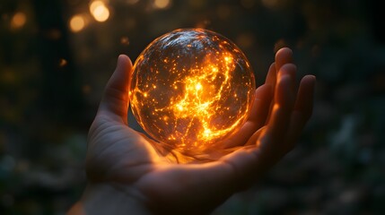 Hand Holding a Cosmic Orb: A hand holding a glowing, energy-filled orb that pulses with the power...