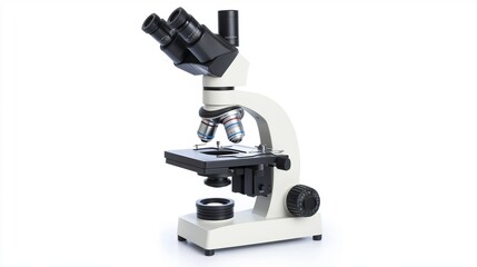 one single modern microscope isolated on white background