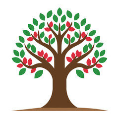 Fototapeta premium This artistic representation showcases a tree with abundant green leaves and bright red apples symbolizing natures bounty and seasonal beauty