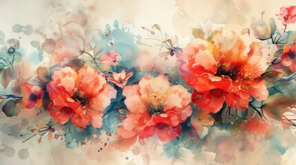 Design a digital watercolor painting of an elegant floral arrangement with bold colors and intricate details, set against a subtle background