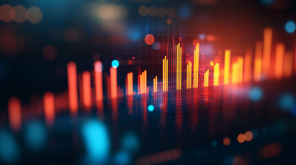 Data trends chart on blurred digital background, showcasing vibrant orange and blue colors. This image captures essence of modern data visualization and analytics