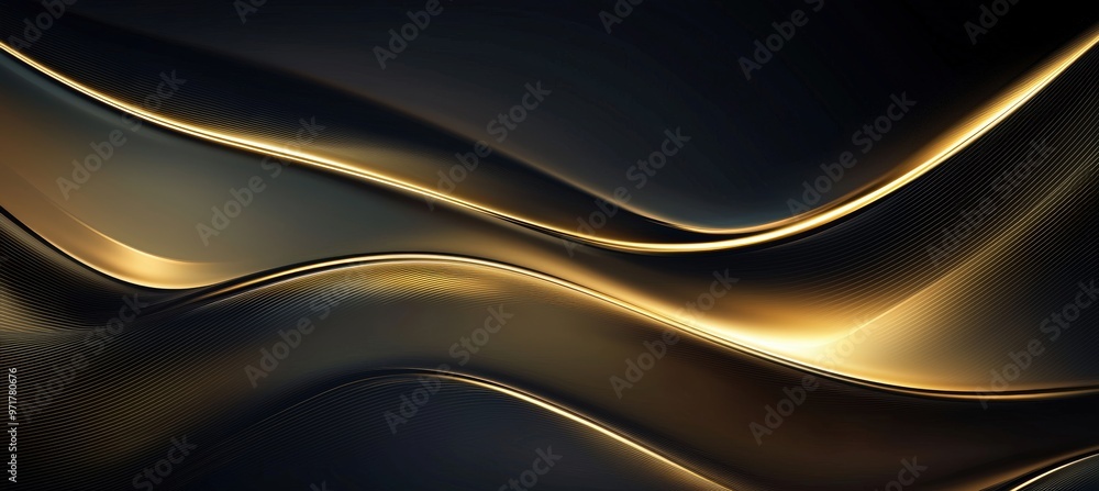 Poster luxurious metallic gold and black abstract background with flowing lines for high-end design