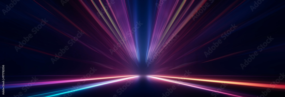 Poster dark abstract background. empty neon stage with rays.