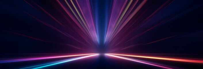 Dark abstract background. Empty neon stage with rays.