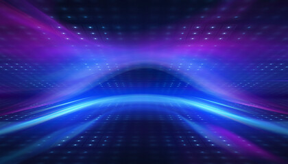 Dark abstract background. Empty neon stage with rays.