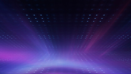 Dark abstract background. Empty neon stage with rays.