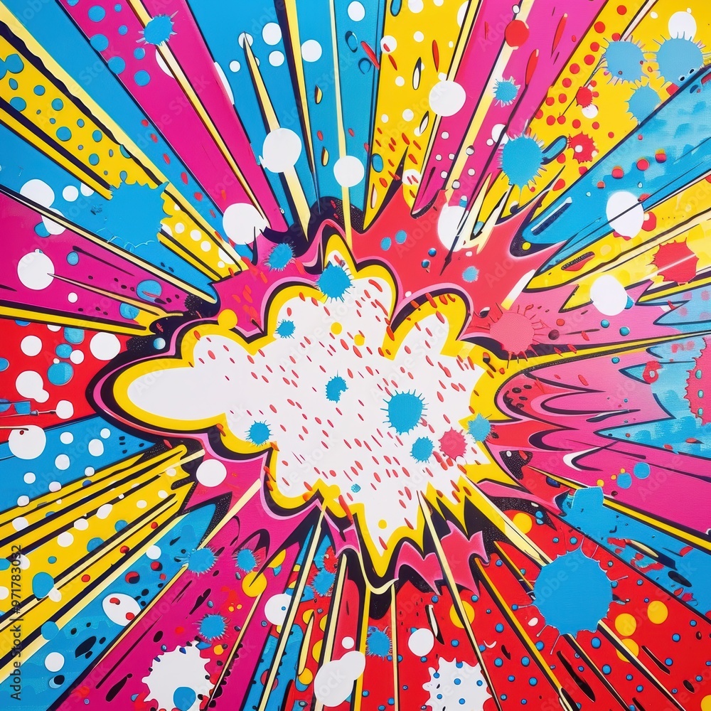 Poster a vibrant explosion of colors showcasing a dynamic design with splashes and bursts, perfect for crea