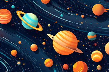 Colorful planets floating in deep space with swirling stars and vibrant planetary textures