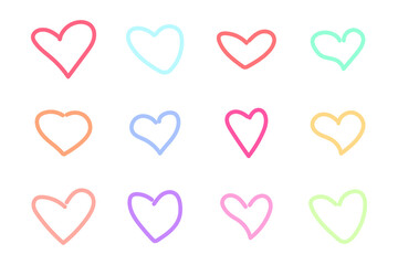 Heart shape set, hand drawn line hearts, vector illustration.