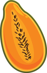 Half papaya is showing the seeds inside the fruit