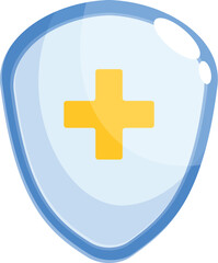 Fototapeta premium Cartoon blue medical shield protecting with yellow cross symbol for healthcare protection concepts