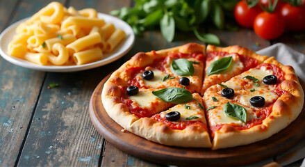 pizza with tomatoes and mushrooms